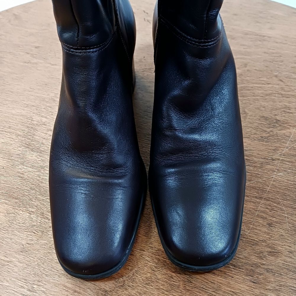 EASY SPIRIT Brown Leather Mid Calf Booties Ankle Block Heel Verybossys Size 9 - Picture 3 of 12